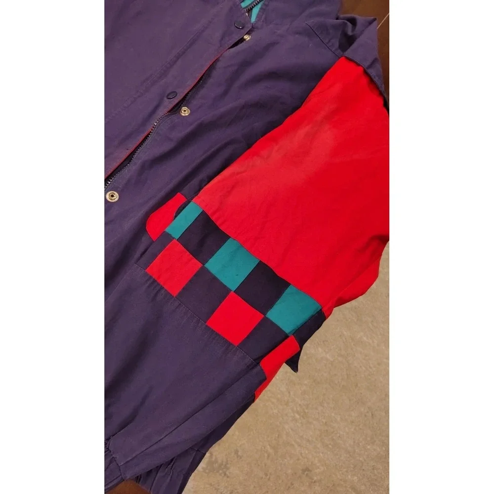 Vintage London Towne Colorblock Windbreaker Jacket Mens Large Navy Red Teal Retr